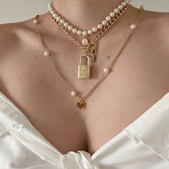 Sororite Vintage Louis Vuitton Lock and Key Reworked Pendant Necklace Chain - Picture 1 of 9